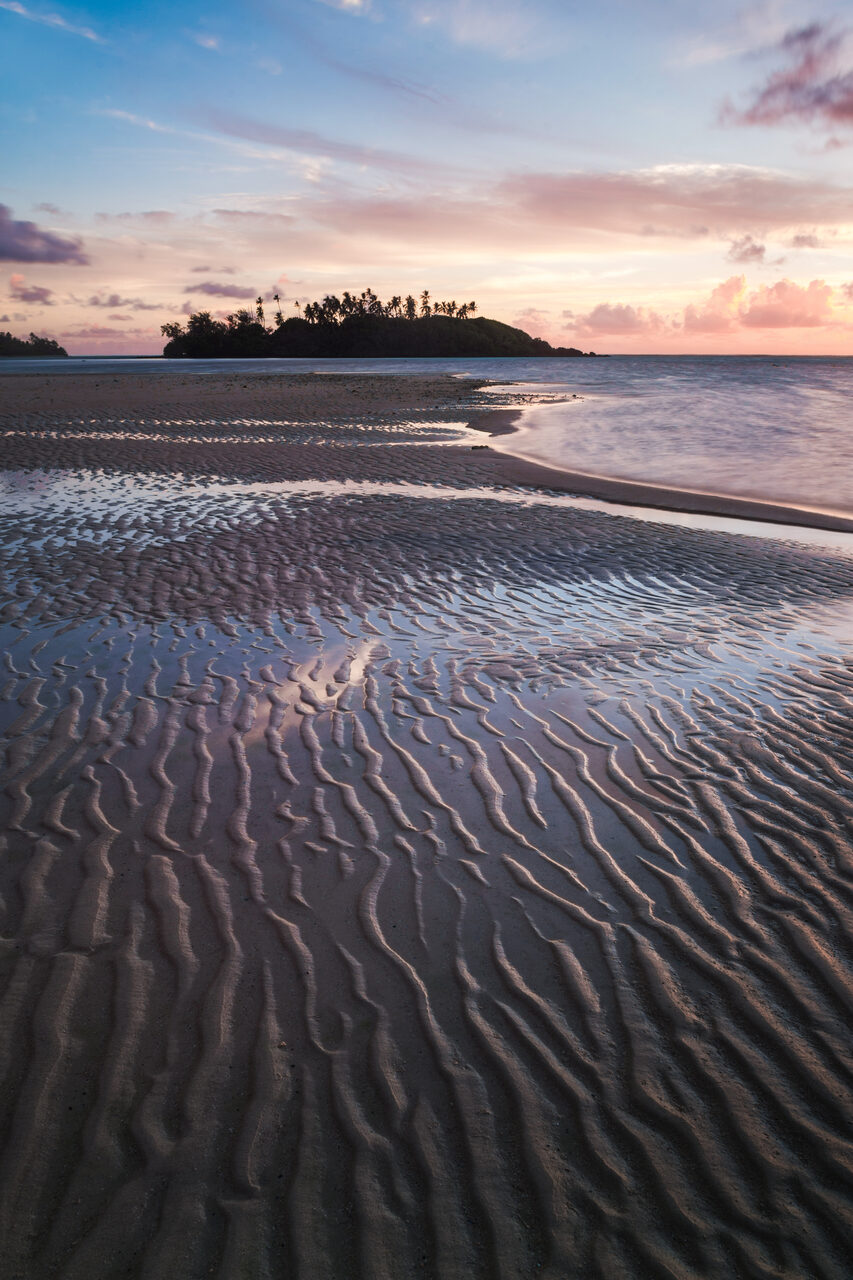 Cook Islands Landscape Travel Photography Sunrise at Muri Beach and tropical Motu Taakoka Island Rarotonga Cook Islands