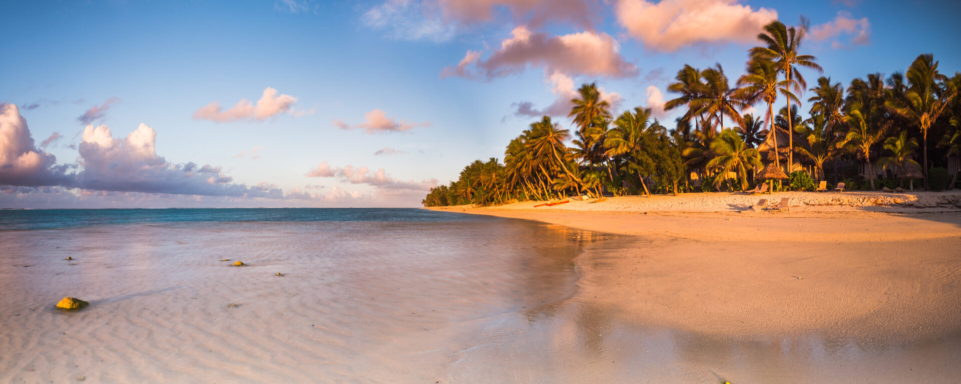 Cook Islands Landscape Travel Photography Tropical beach with palm trees at sunrise Rarotonga Cook Islands