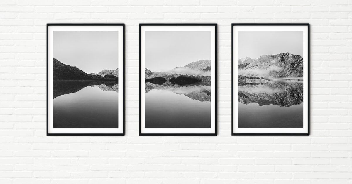 Photography Print of Mountain Reflections Black and White Canvas Wall…